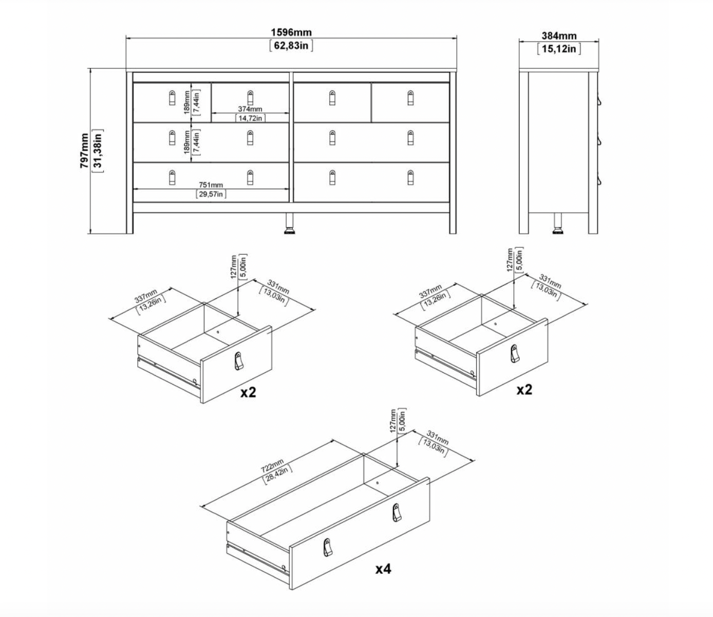 Kommode med 8 skuffer - Nature