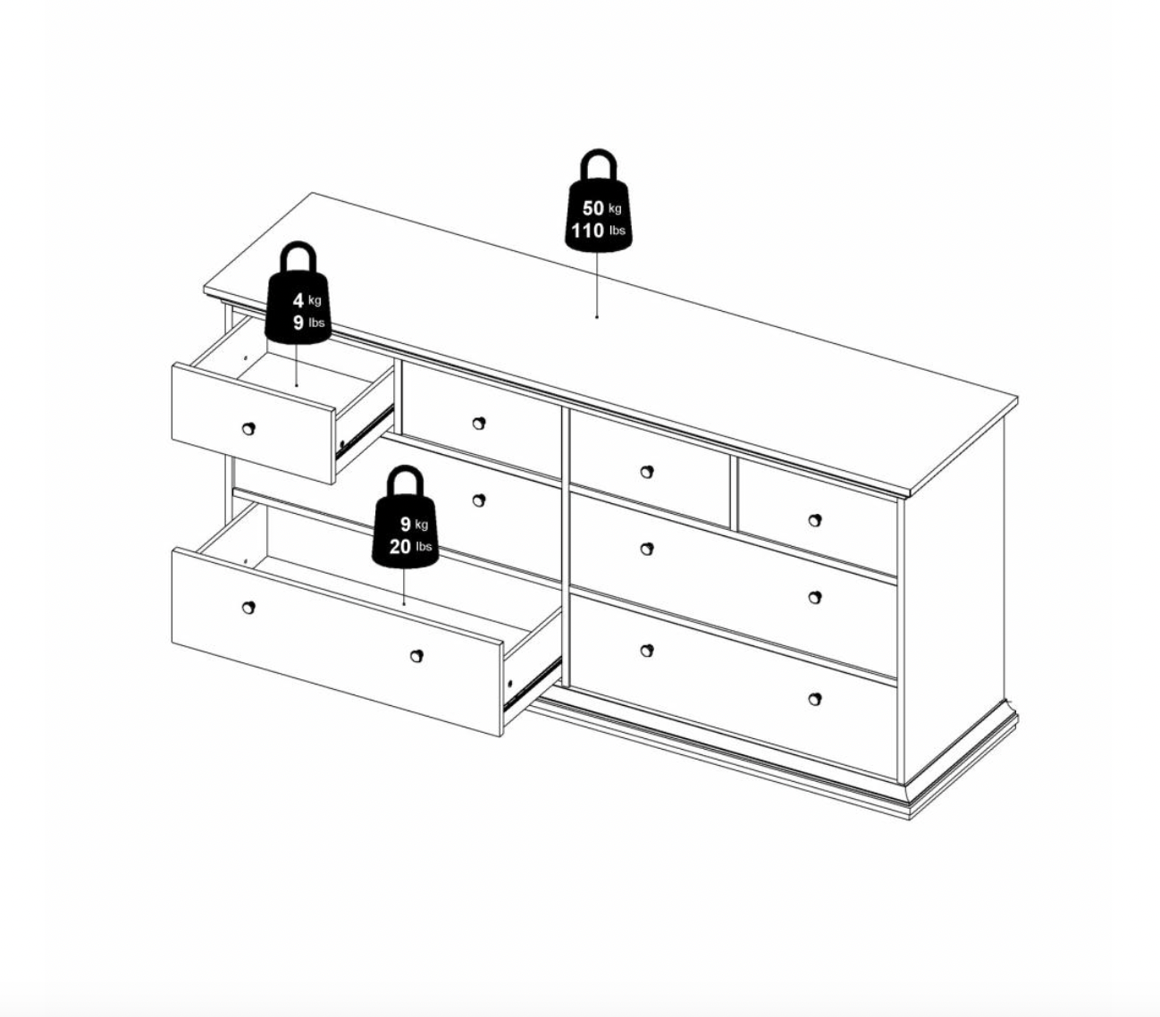 Kommode dobbelt Luna White