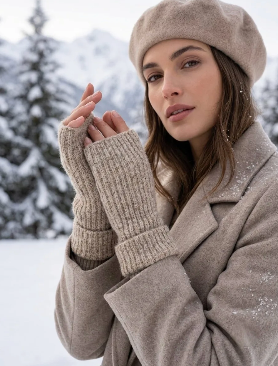 Fingerfri handsker med uld - Taupe
