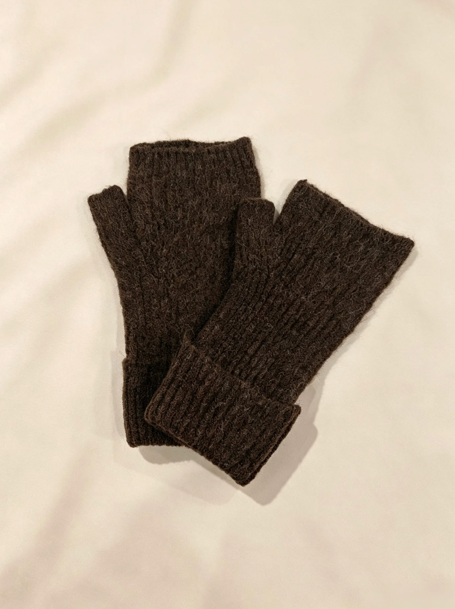 Fingerfri handsker med uld - Brown