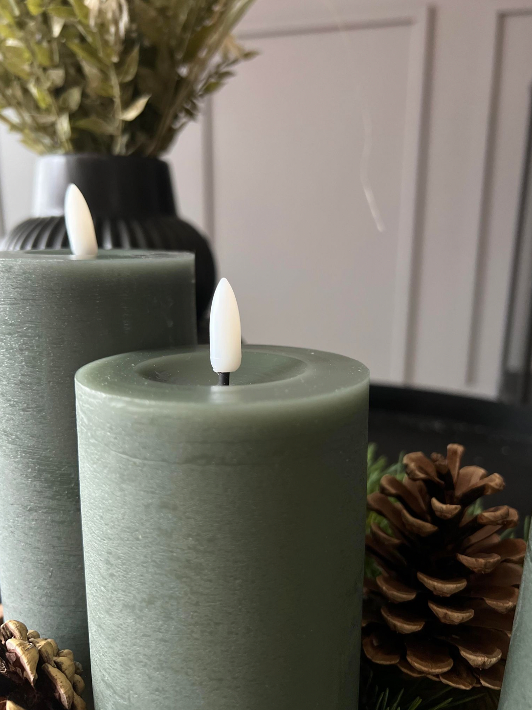 LED Bloklys / Mørkegrøn – 3 stk bloklys