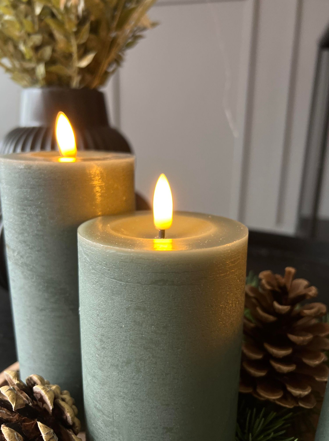 LED Bloklys / Mørkegrøn – 3 stk bloklys