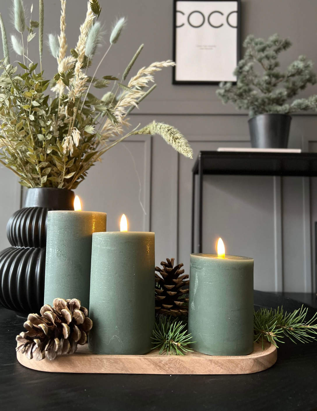 LED Bloklys / Mørkegrøn – 3 stk bloklys