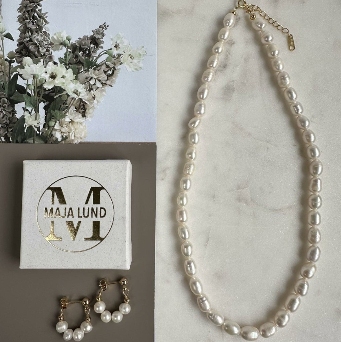 Halskæde Tinka m. Råhvide ferskvandsperler