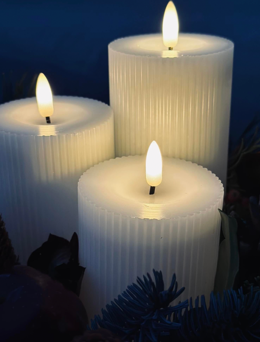 LED Bloklys med riller - Sæt med 3 stk ink fjernbetjening