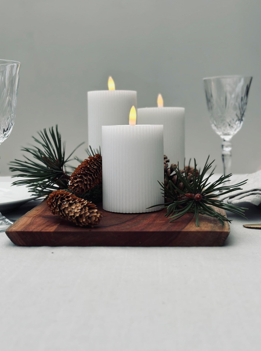 LED Bloklys med riller - Sæt med 3 stk ink fjernbetjening