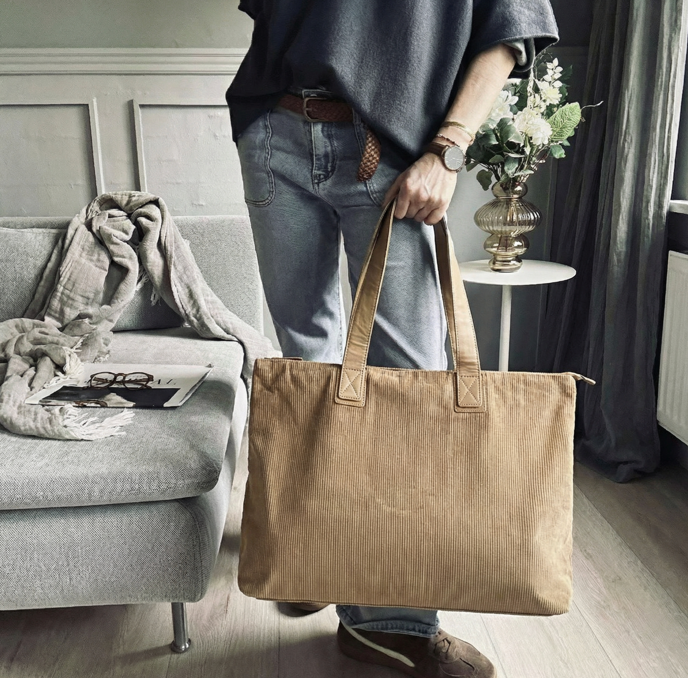 Shopper Fløjl - Tan