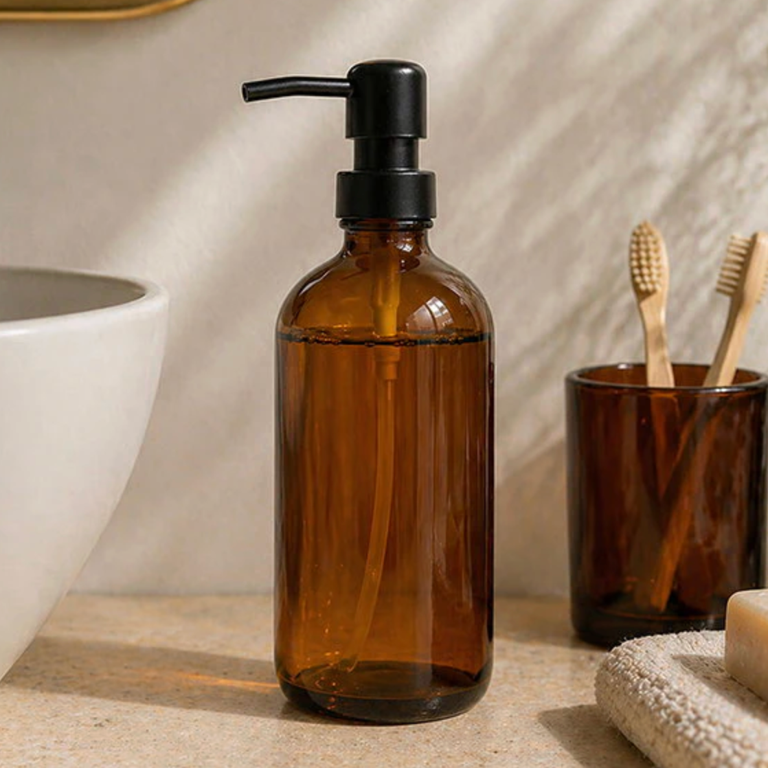 Dispenser med pumpe - Brun glas