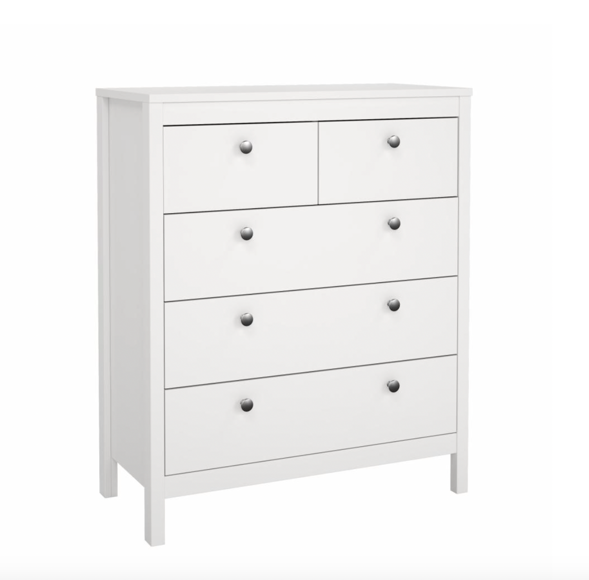 Kommode med 5 skuffer - White