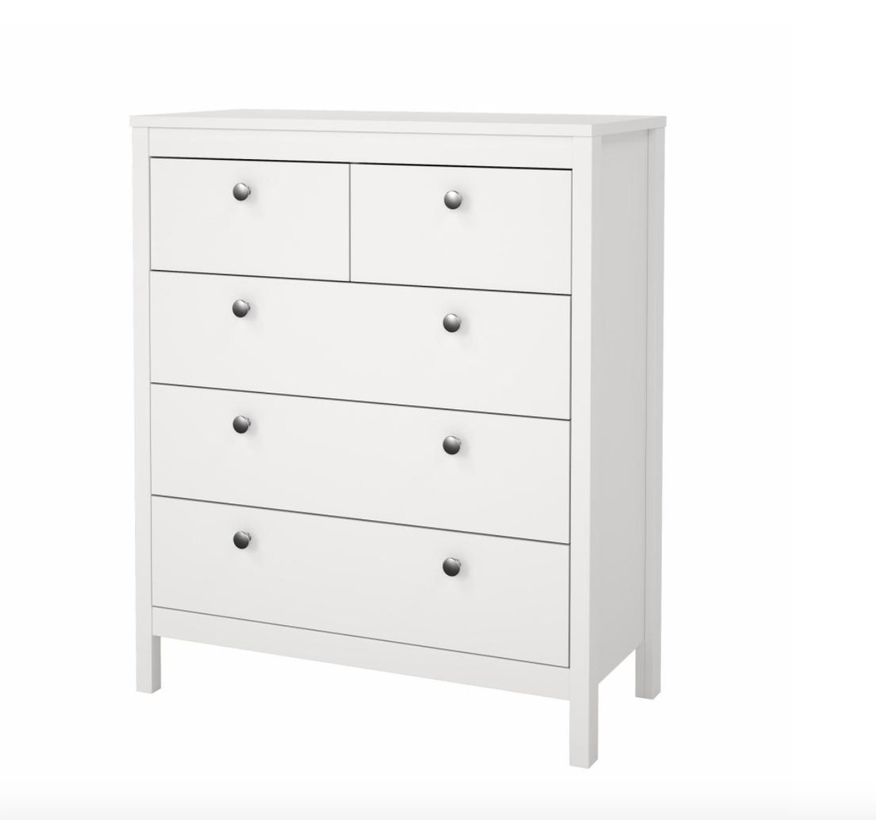 Kommode med 5 skuffer - White