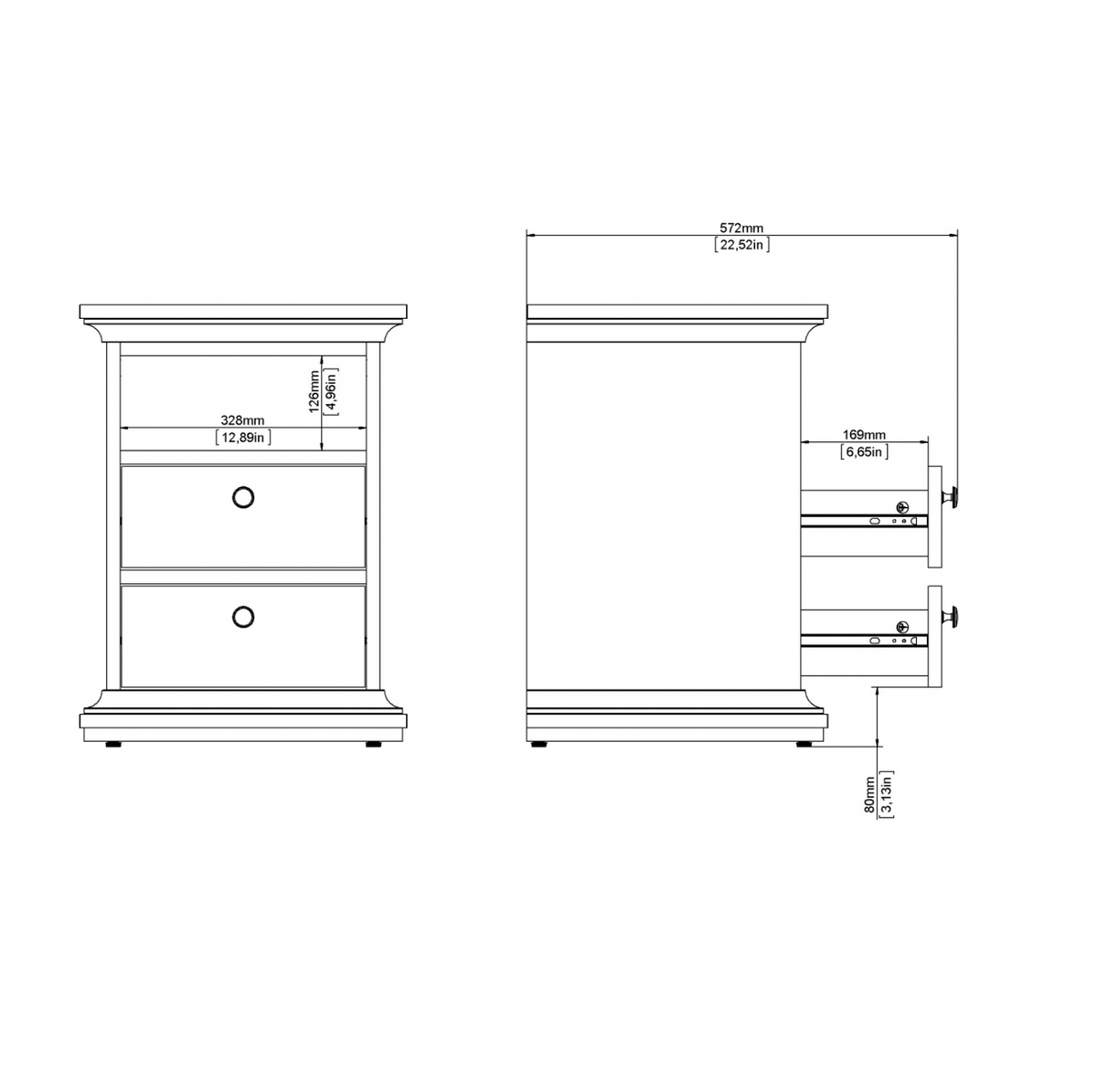 Natbord Paris White – 2 skuffer