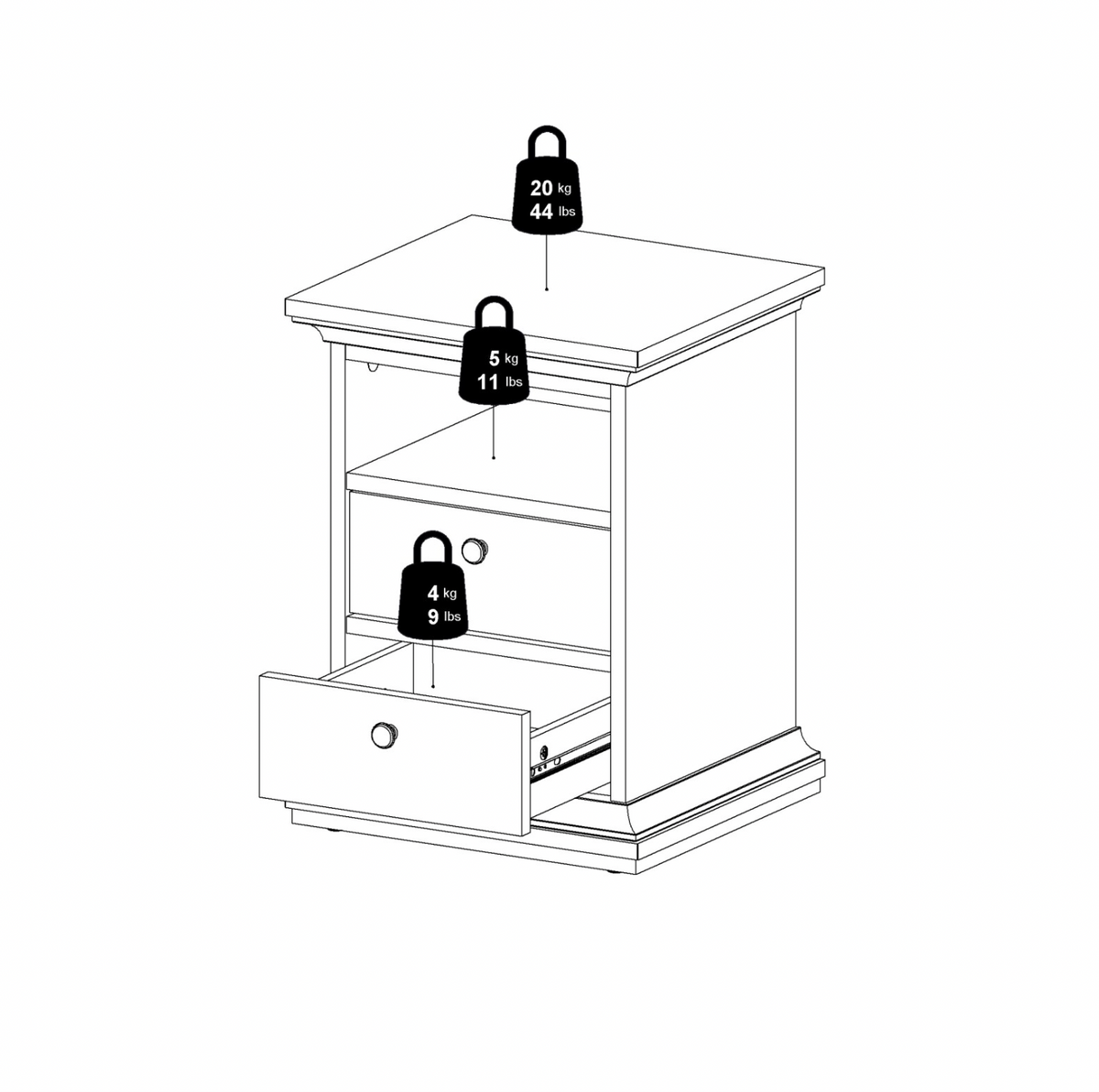 Natbord Paris White – 2 skuffer