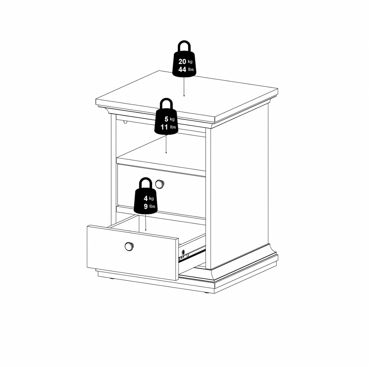 Natbord Paris Grey – 2 skuffer