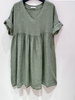 V-neck hør kjole - Dusty green