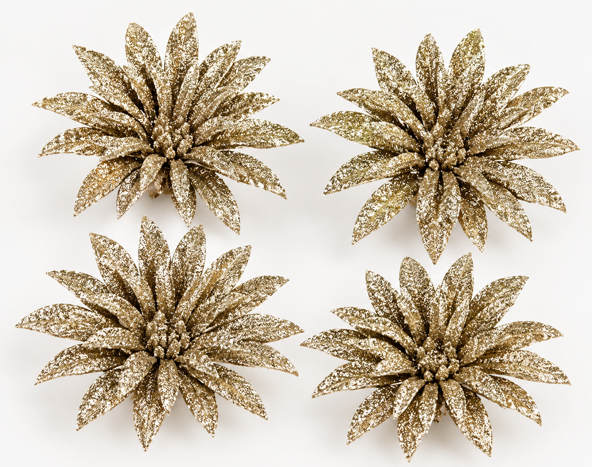 Deco blomster med glimmer - 4 stk