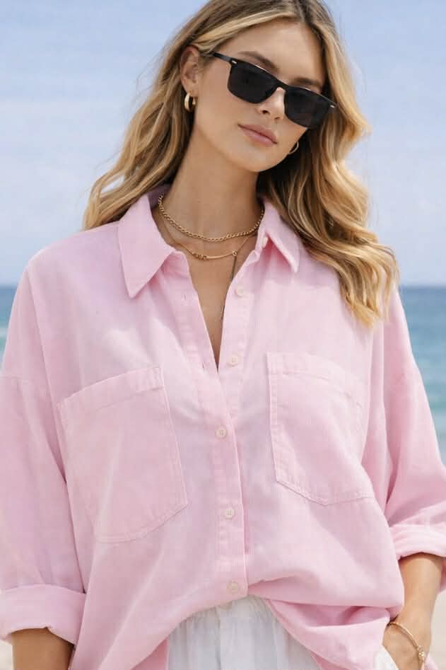 Skjorte baby fløjl - Pink
