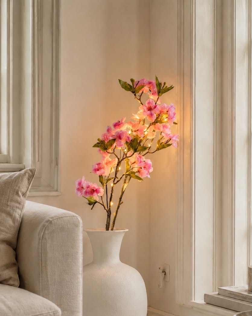 Kirsebærgren med lys - Rosa