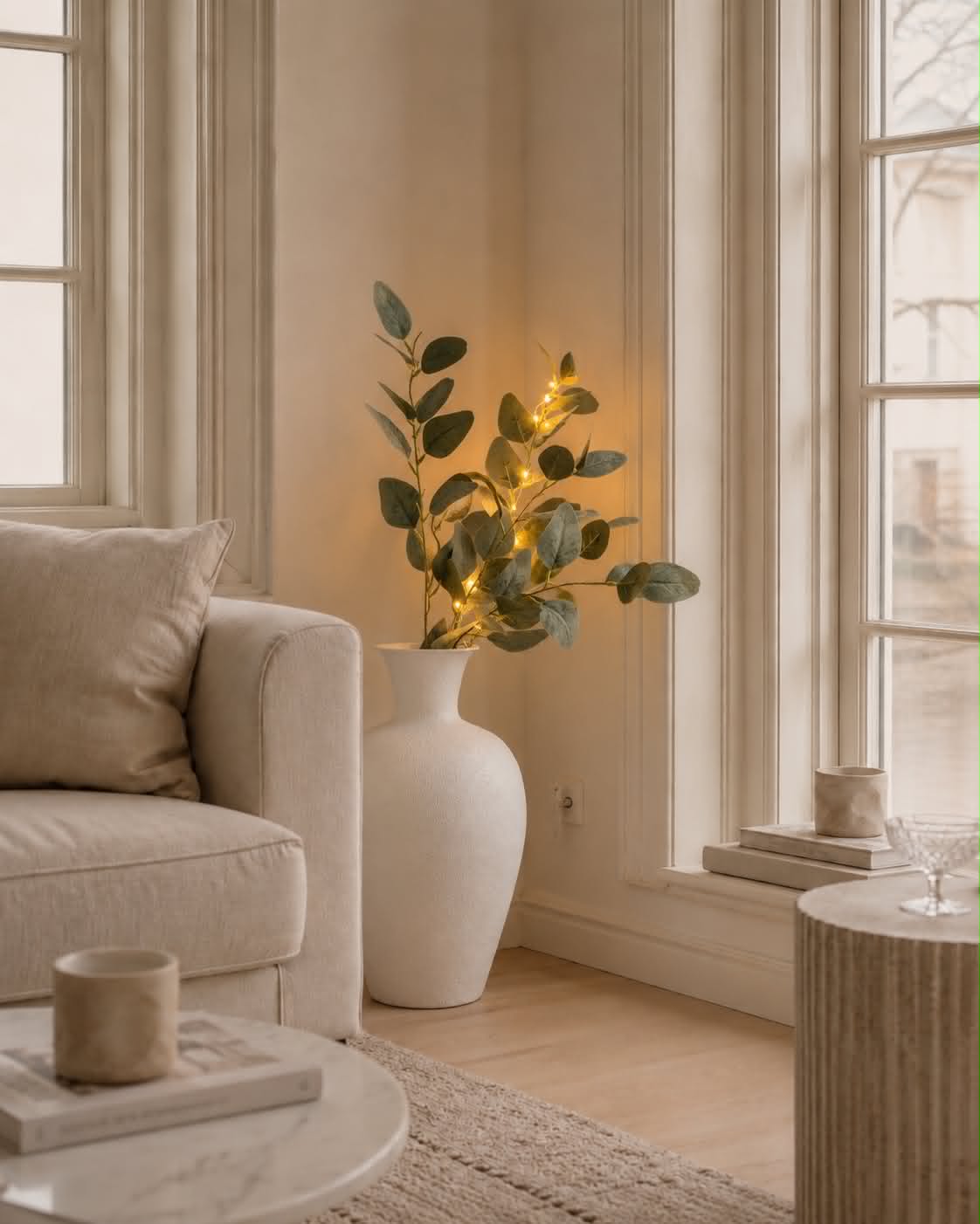 Eucalyptus gren med lys - 100cm