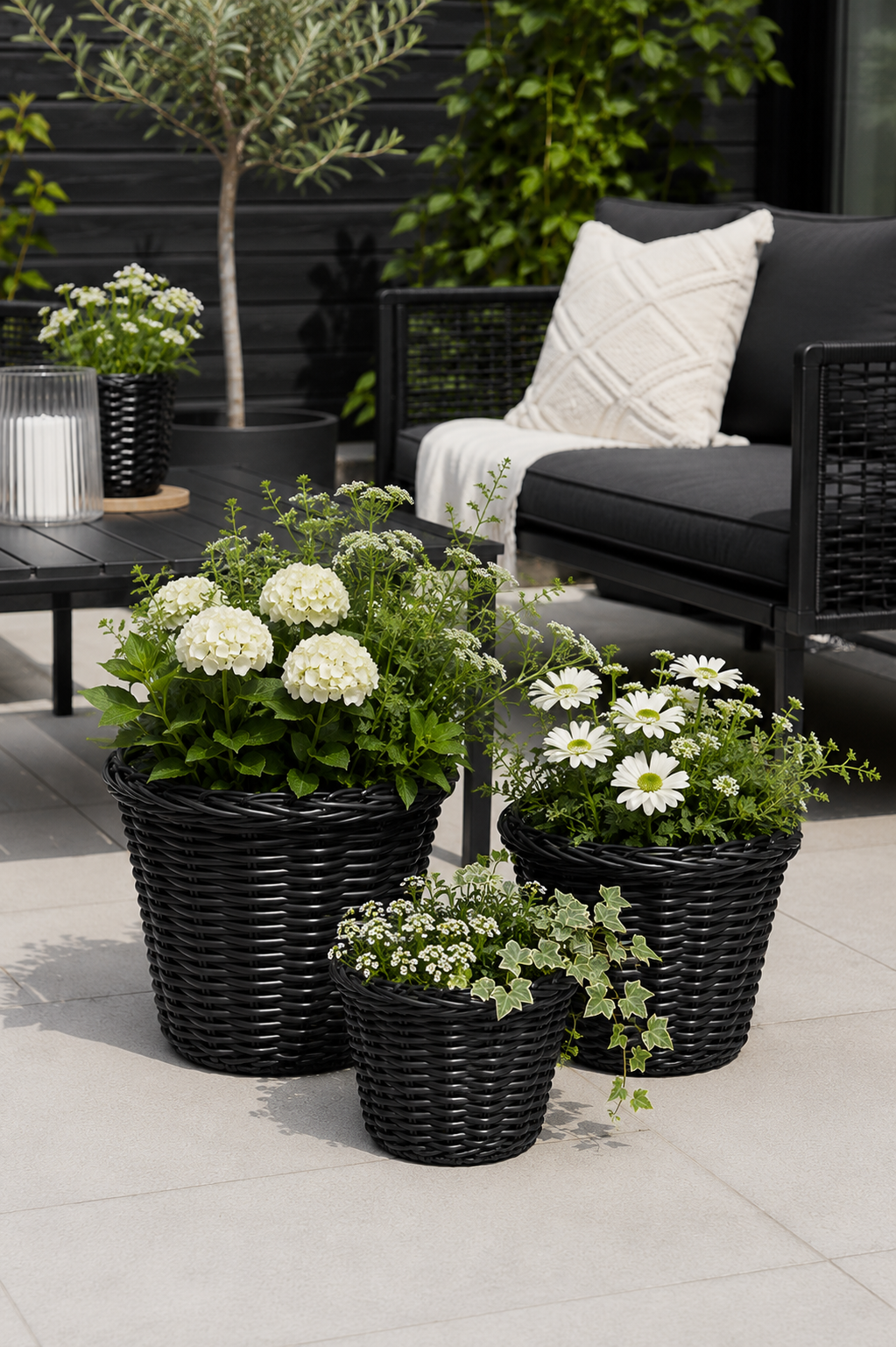 Plantekurve i sort flet - 3 stk