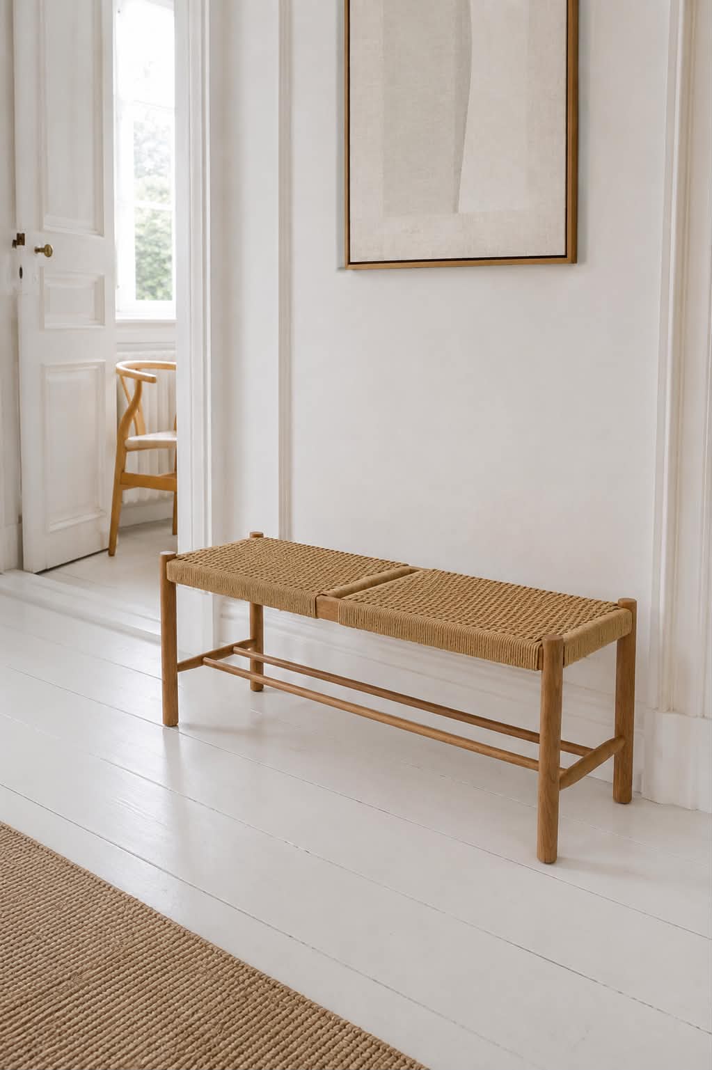 Bænk Cotta i massiv eg og fletsæde - 110cm