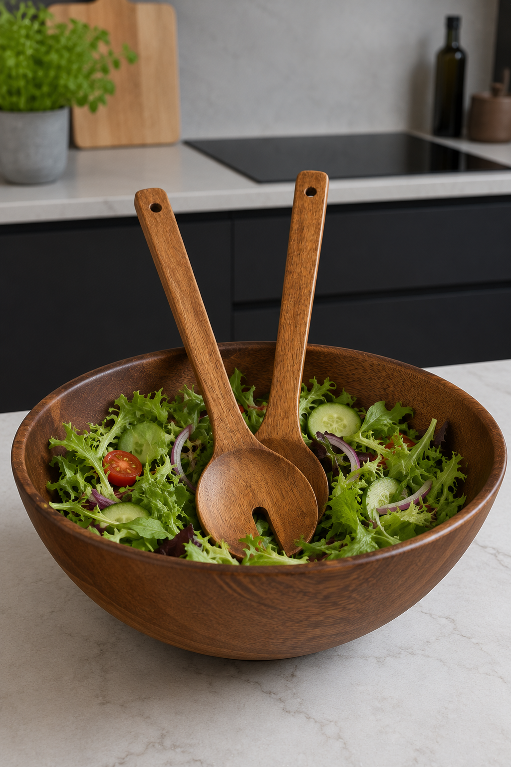Salatbestik i akacia træ