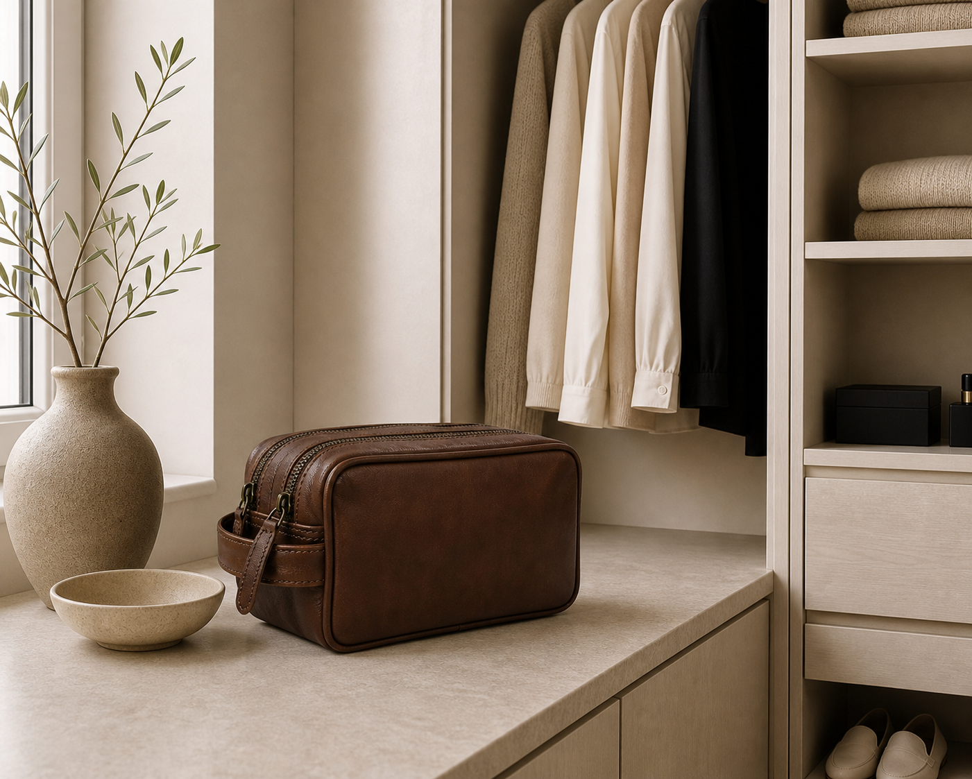 Toilettaske dobbelt Faust - Dark brown