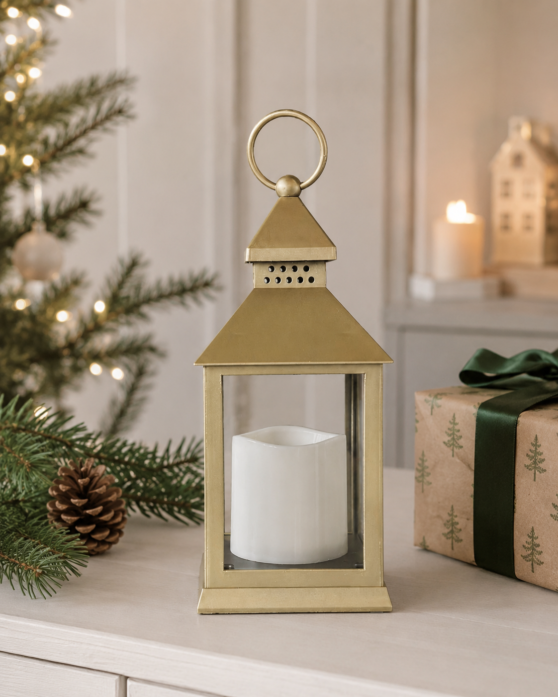 Lanterne m. Timer - Gold