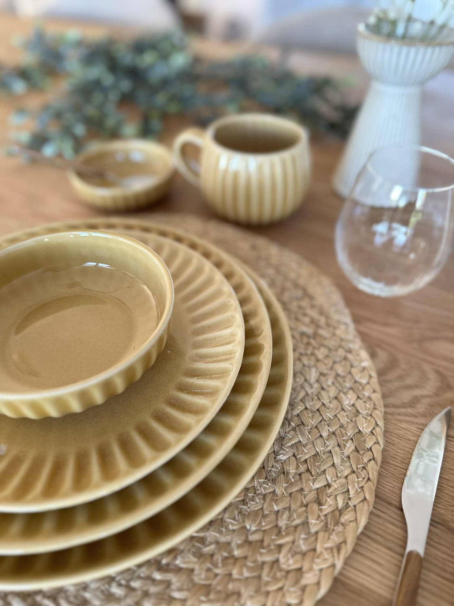 Skål VIGA strib stentøj - Sennep flere størrelser