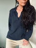 Bluse i vaflet bomuld – Navy