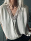 Bluse med blonde – Beige oversize - VIAMAJA.DK