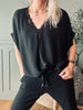 Bluse med blonde – Black oversize