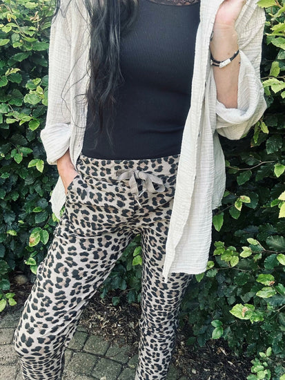 Bukser Leopard med stretch - Taupe - VIAMAJA.DK