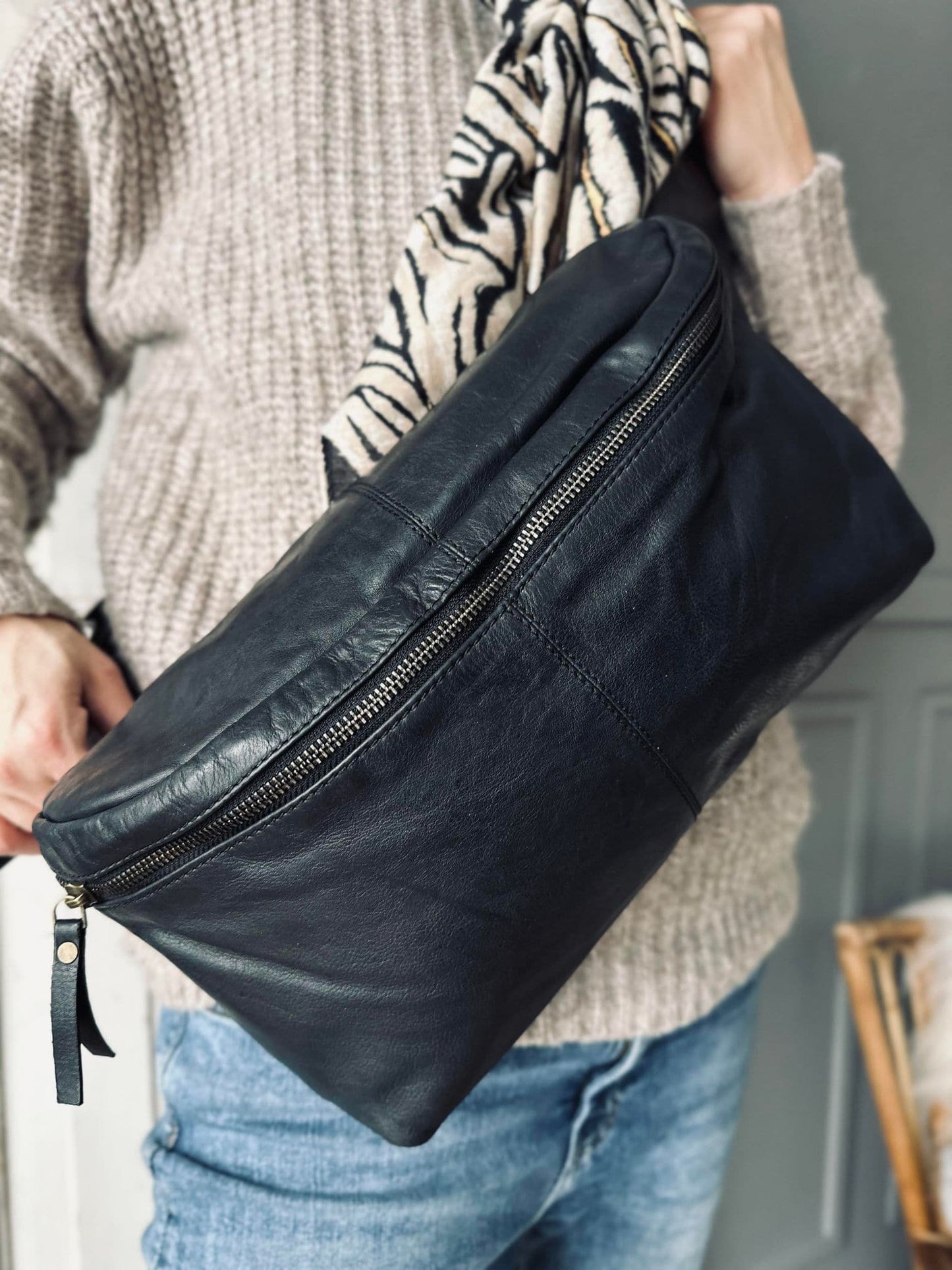 Bumbag Big Leather - Black - VIAMAJA.DK