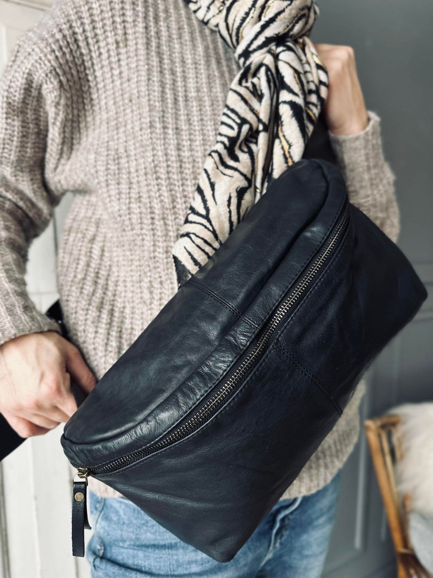 Bumbag Big Leather - Black - VIAMAJA.DK