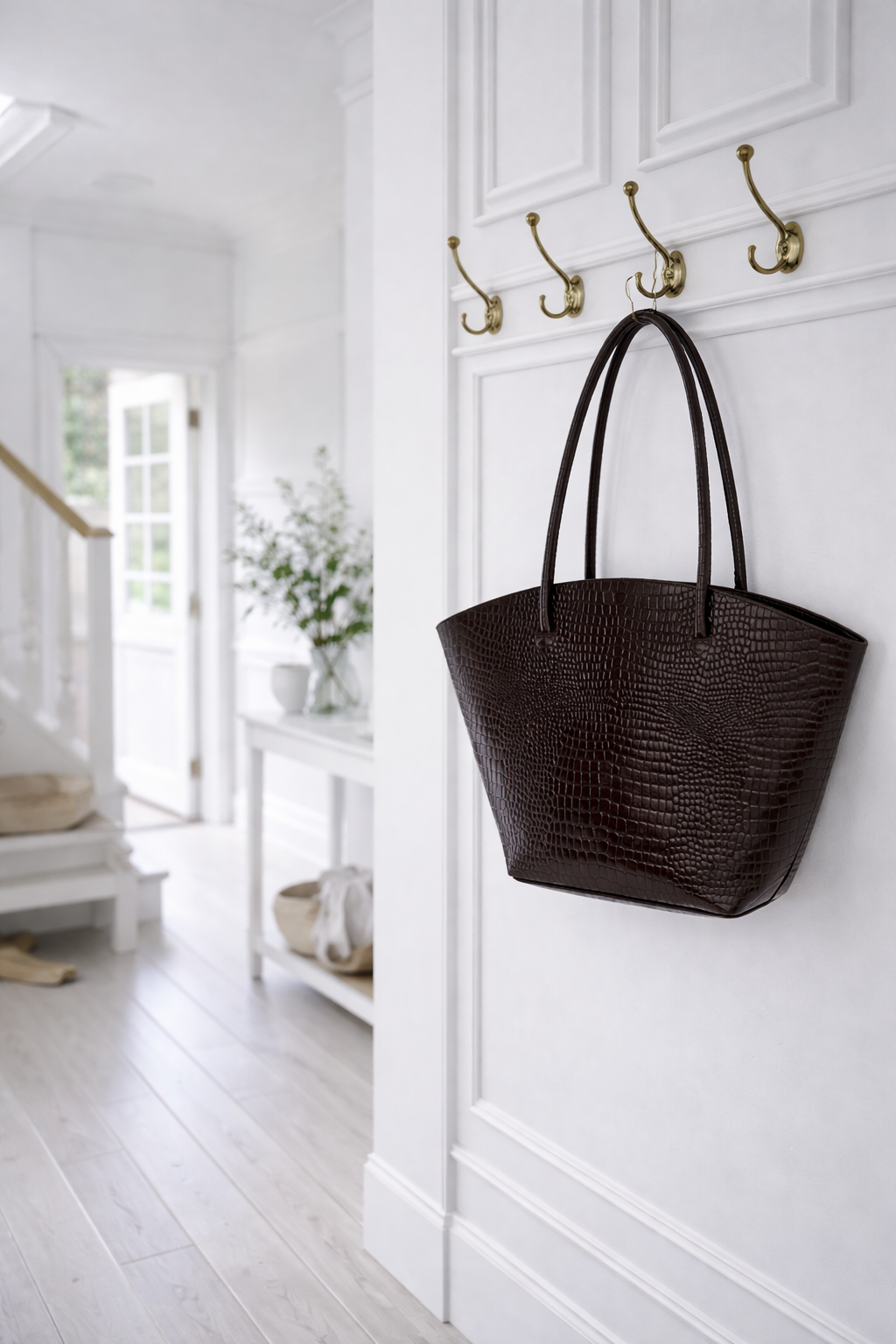 Shopper croco i skind - Brown