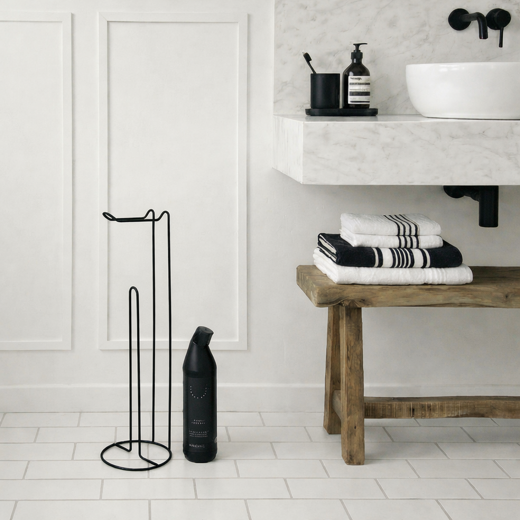 Toiletrulleholder på stativ – Sort metal