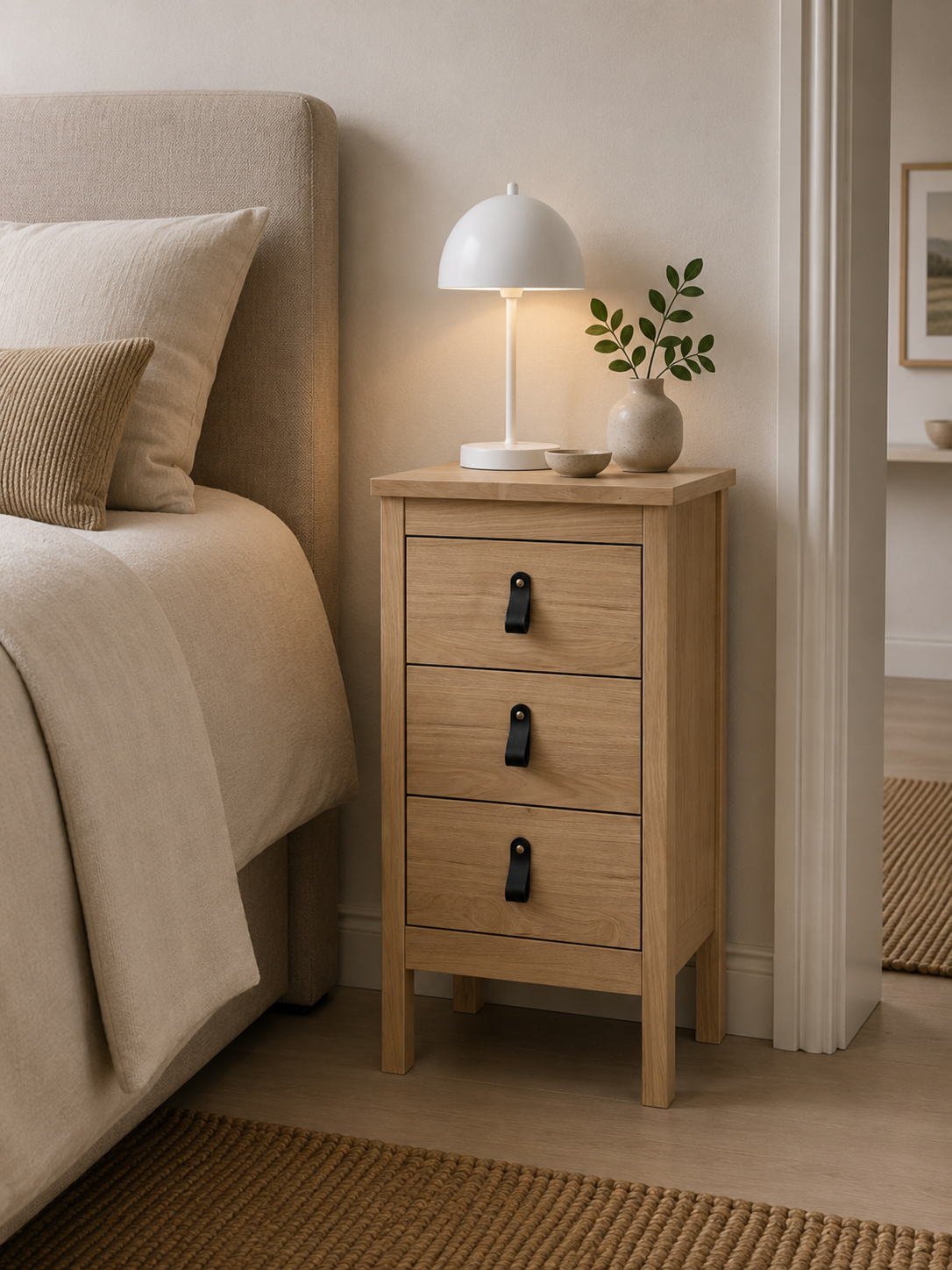 Natbord Madrid med 3 skuffer - Jackson Hickory