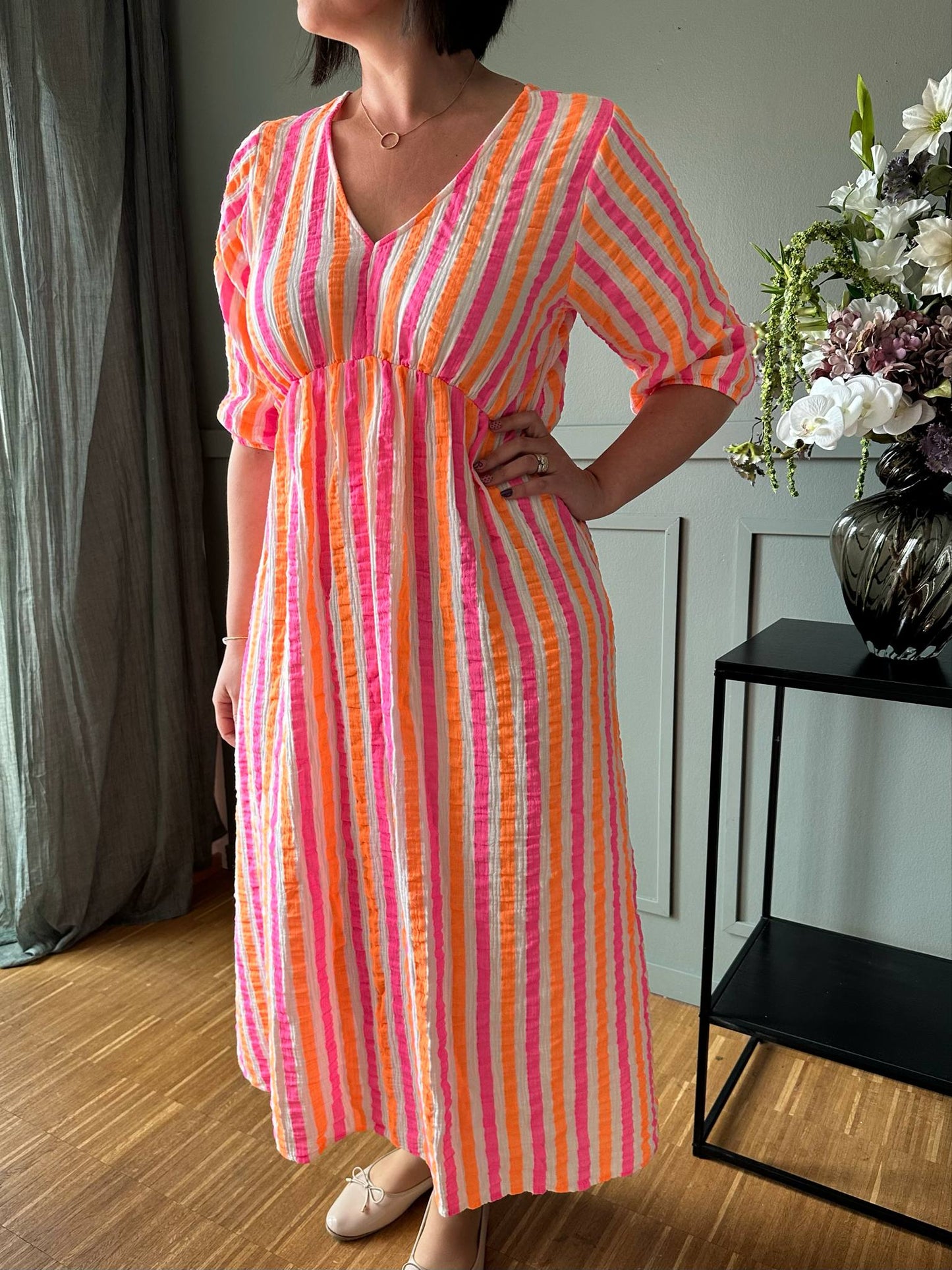Kjole Andrea - Stripe Fuxia/Orange