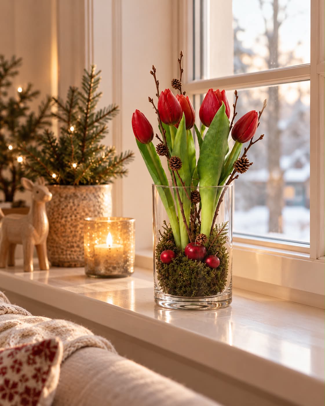 Tulipan i potte - Rød med 5 blomster