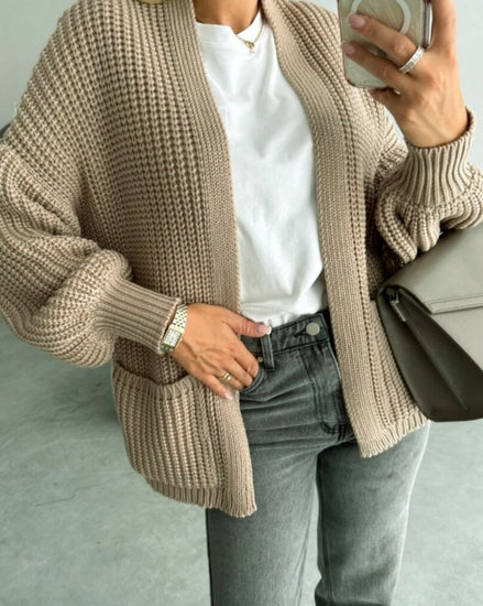 Cardigan Emma dark beige - VIAMAJA.DK