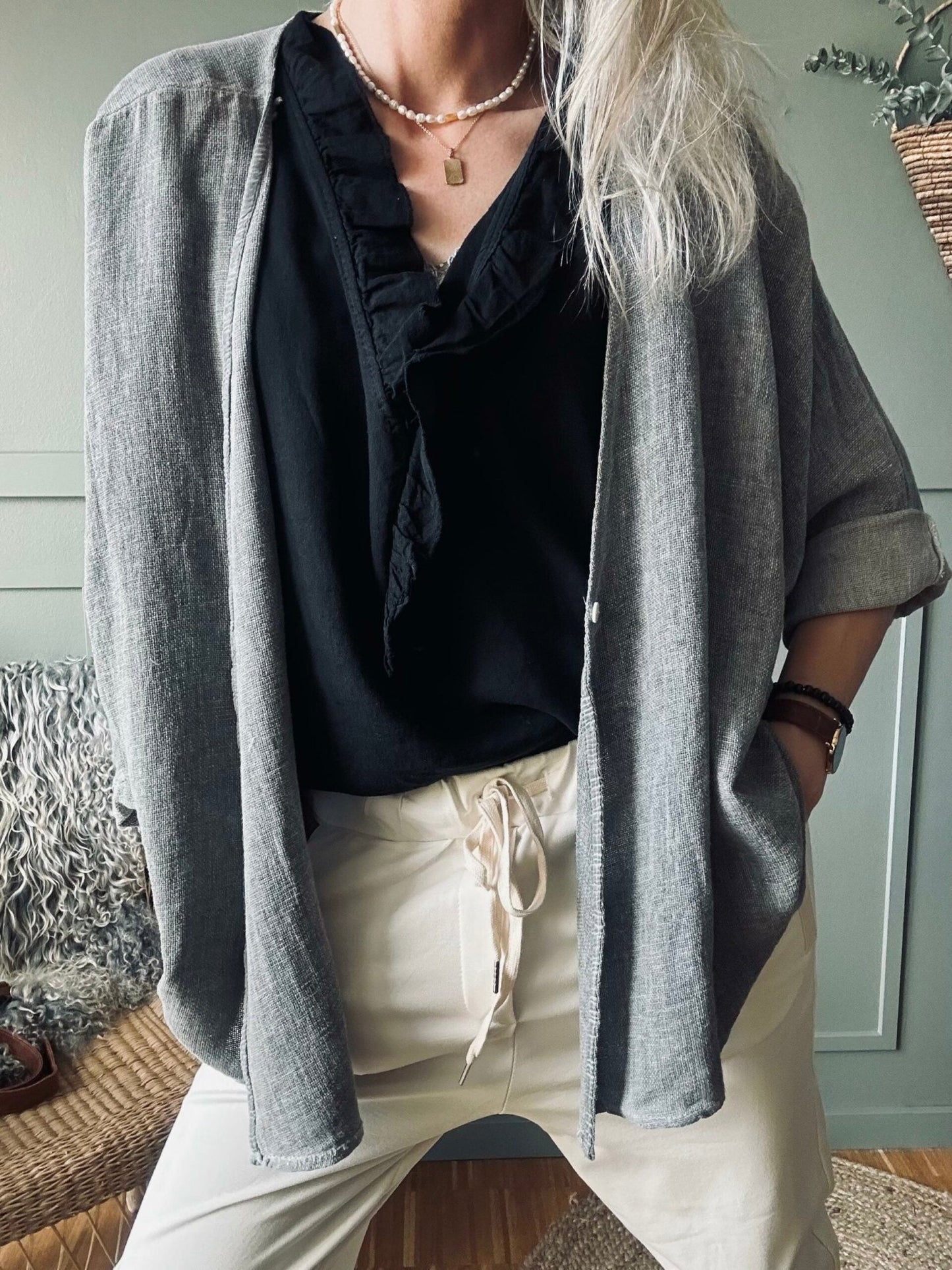 Cardigan Stone hørmix - VIAMAJA.DK