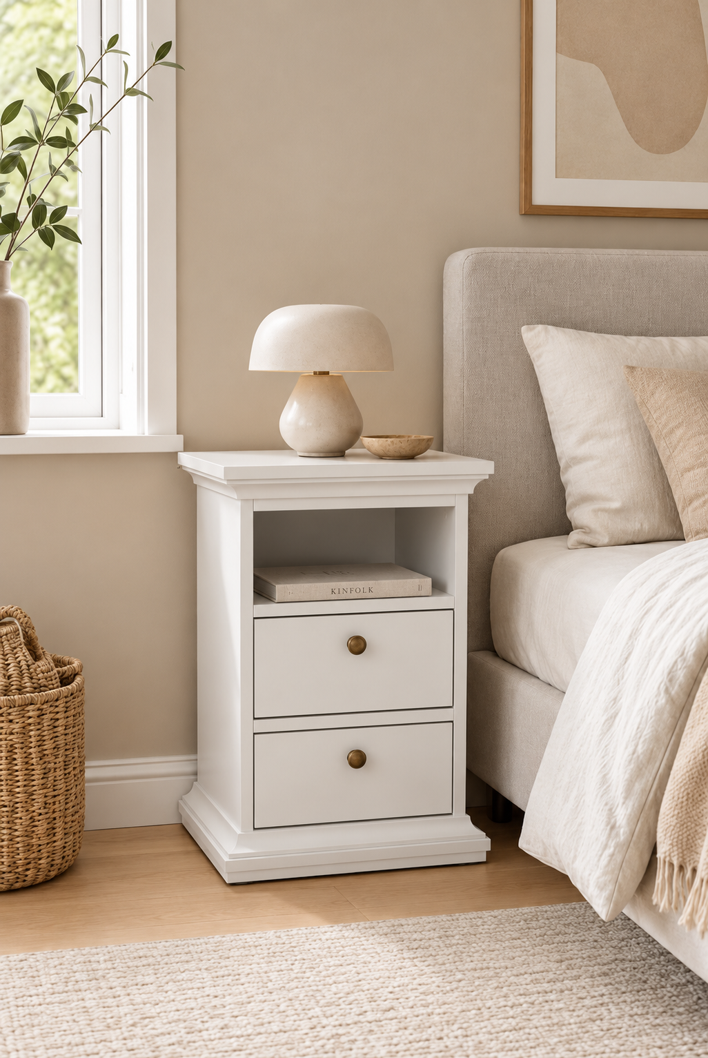 Natbord Paris White – 2 skuffer