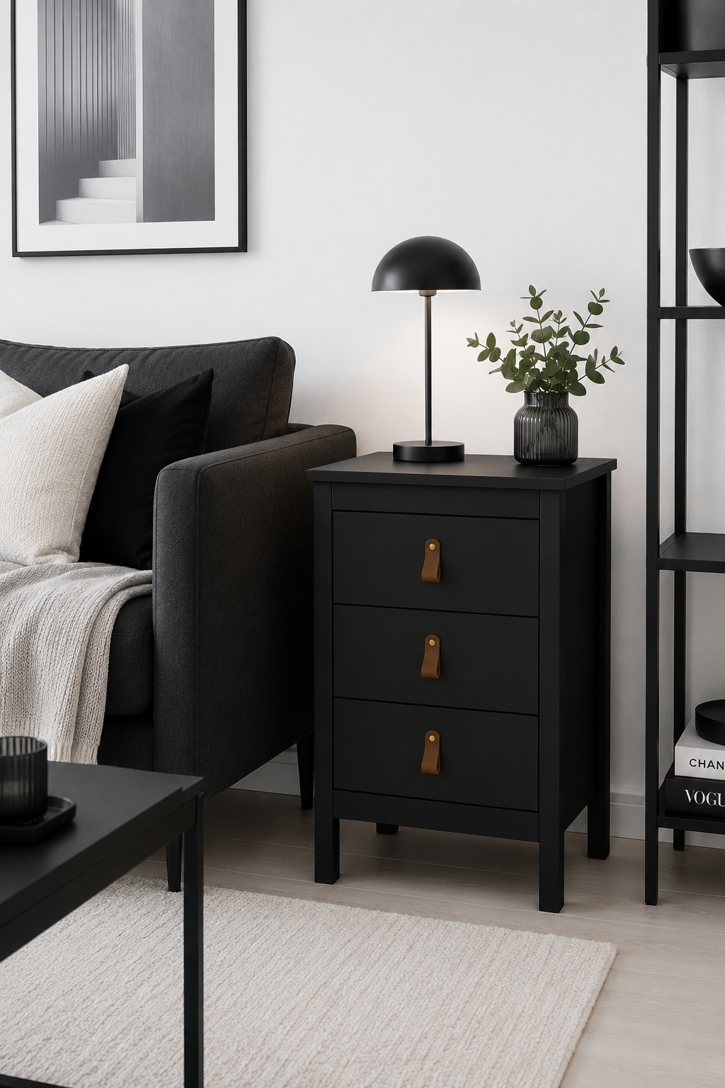 Natbord Madrid med 3 skuffer - Black