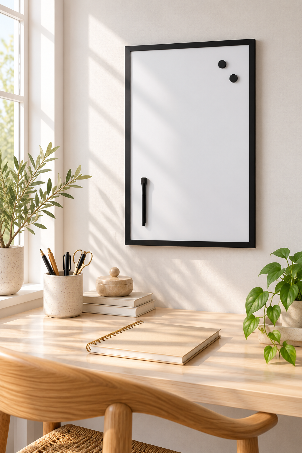 Magnetisk whiteboard, sort ramme, 40 x 60 cm