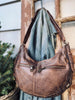 Cool læder skuldertaske i vintage look - Brown