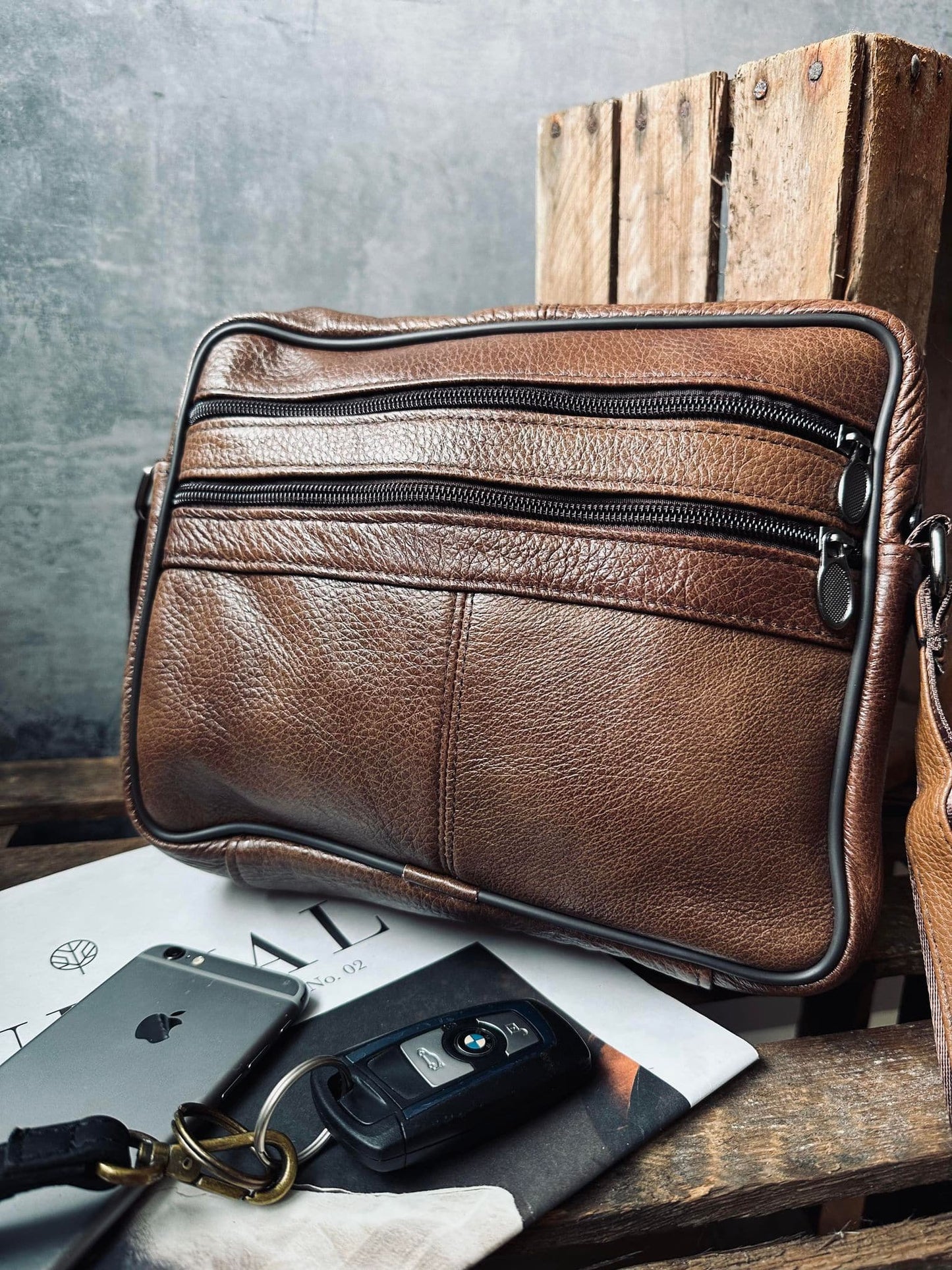 Crossbody Zipper brown leather - VIAMAJA.DK