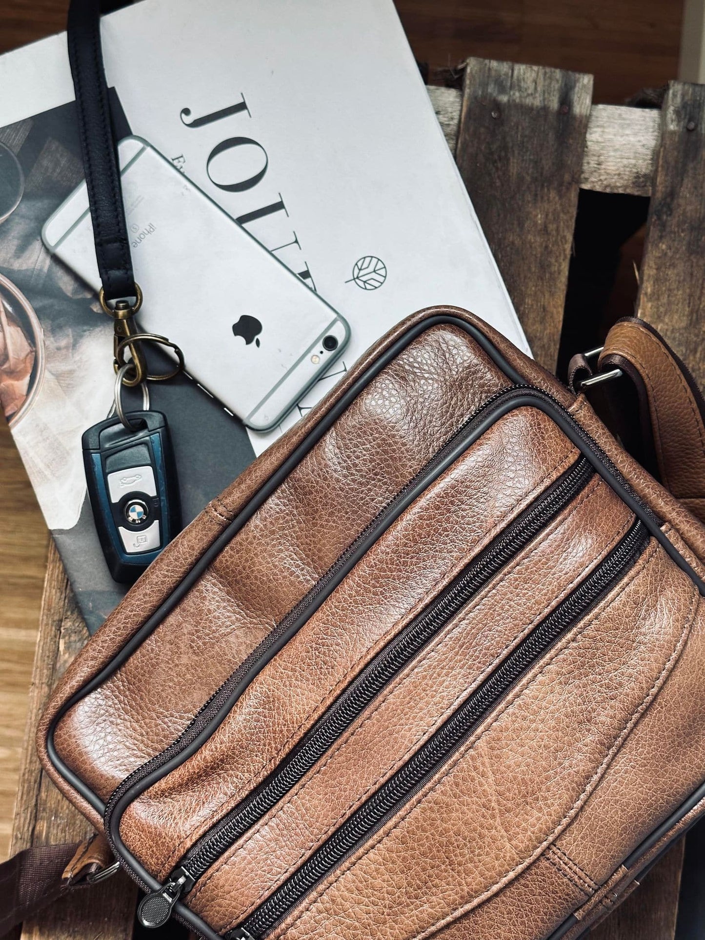 Crossbody Zipper brown leather - VIAMAJA.DK