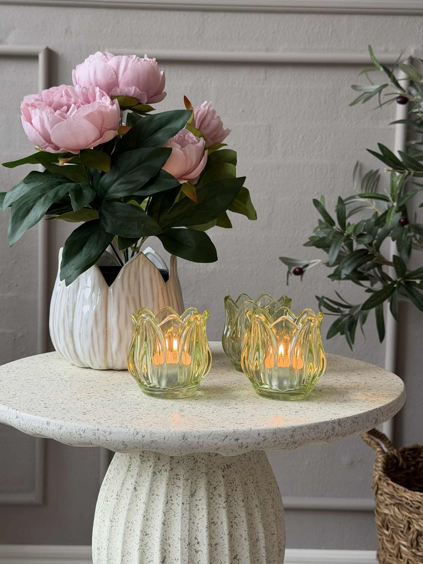 Lysestager Tulipan 3stk. - Grøn