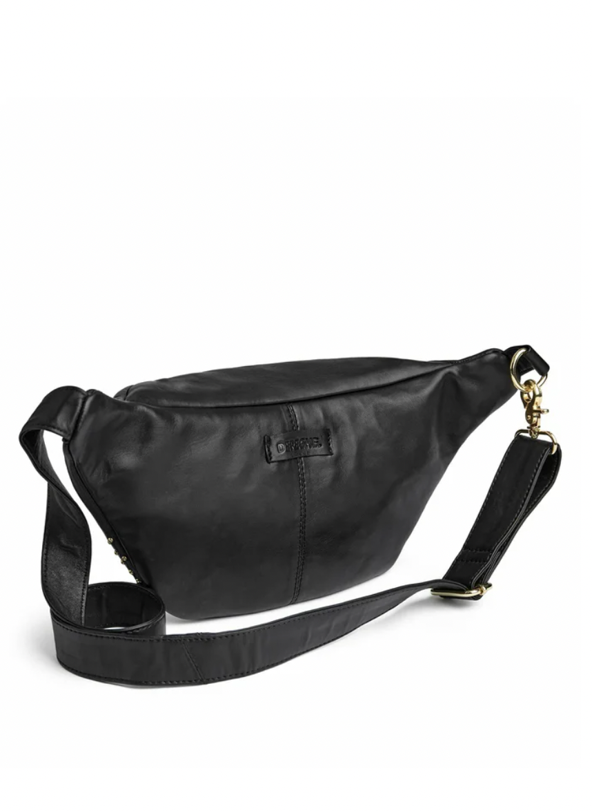 Bumbag med guld nitter – Sort læderlook