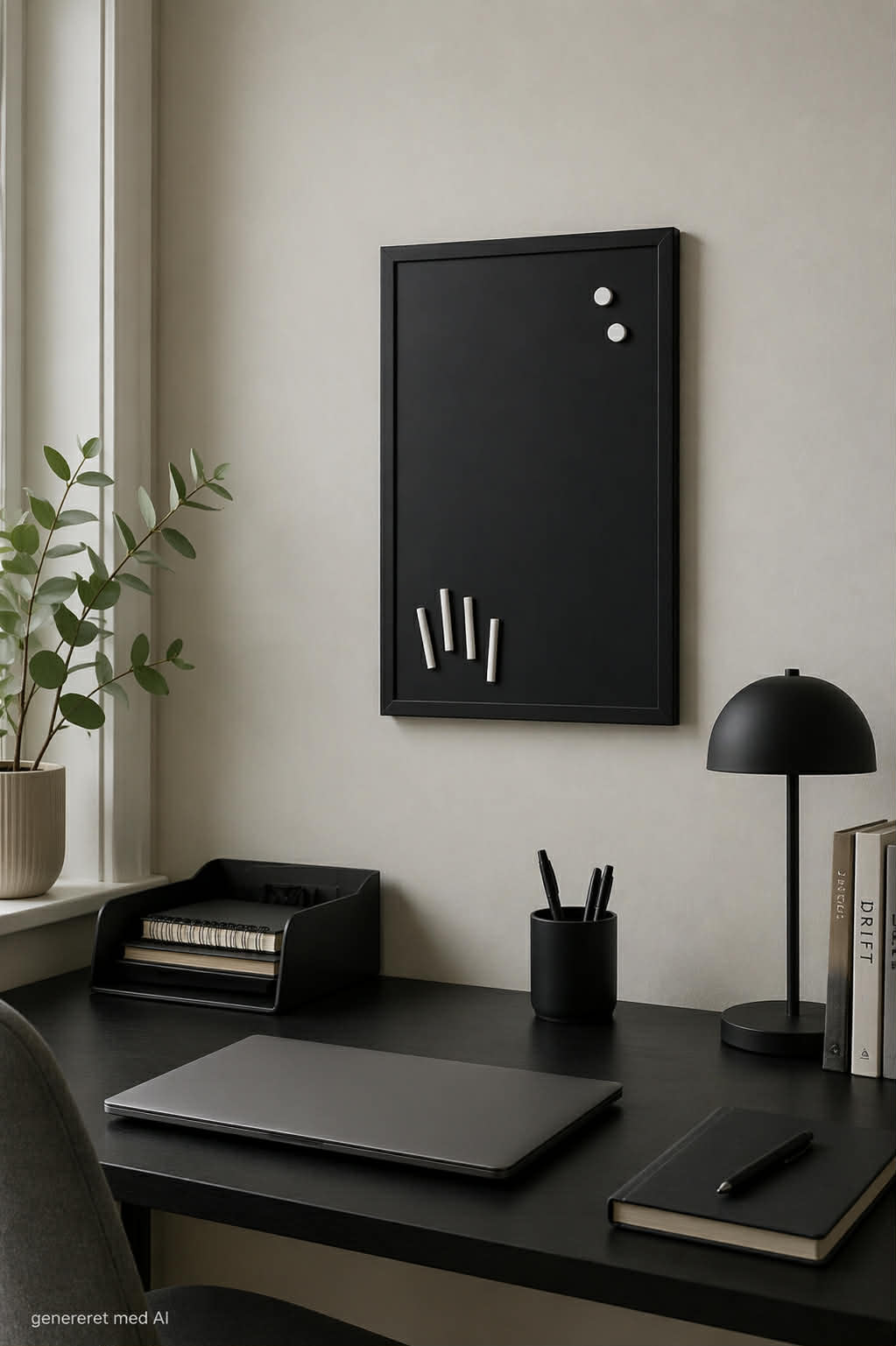 Magnetisk kridttavle sort ramme, 40 x 60 cm.